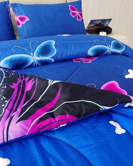 SDY 3PCS Butterfly Comforter Set Queen, Butterfly Bedroom Decor Quilt Bedding Bed in a Bag, Floral Quilts Queen Size for Girls, Kids, Toddler, Children, Teenage, Baby, Women… - LeafyLoom