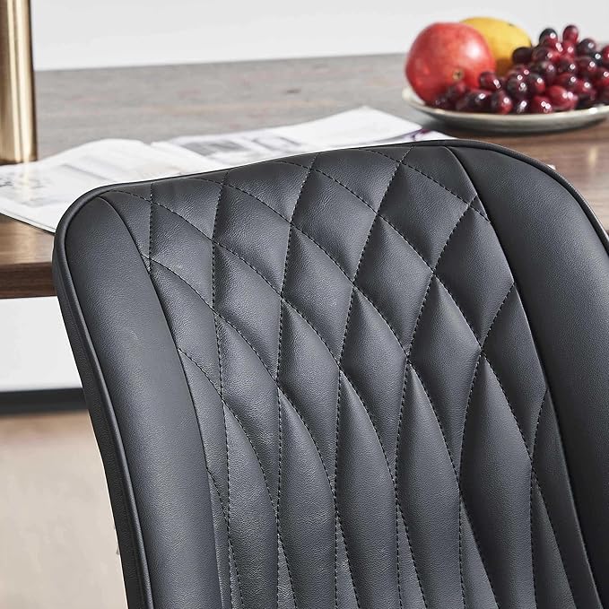 YOUNIKE Black Dining Chairs set of 2 with High Backs Mid Century Modern Kitchen & Dining Room Chairs PU Faux Leather Upholstered sillas de comedor Comfortable Large Padded Accent Chair with Metal Legs - LeafyLoom