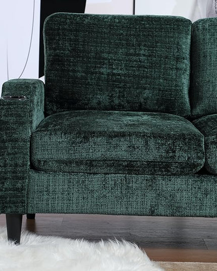 Convertible Sectional Sofa with Movable Storage Ottoman and Cupholders, 3 Seater L-Shaped Corner Couch,Chenille Upholstered Furniture w/Detachable Thicked Cushions for Living Room, Small Space - LeafyLoom