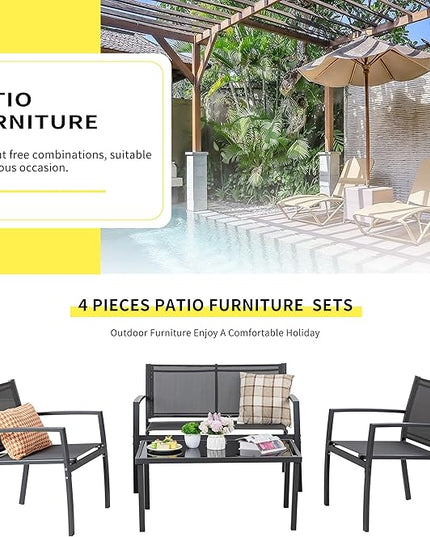 Shintenchi 4 Pieces Patio Furniture Set, Modern Design, Durable Steel Frame, Comfortable Textile Cushions, Easy to Move and Clean - LeafyLoom