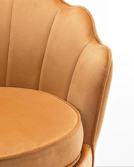 Velvet Barrel Accent Chair with Scalloped Silhouette and Gold Metal Legs, Decorative Piece Suitable for Traditional, Modern, and Contemporary Spaces, Mustard Yellow - LeafyLoom