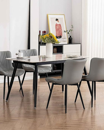 YOUTASTE Grey Dining Chairs Set of 2 Faux Leather Upholstered Kitchen Dining Room Chairs Mid Century Modern Metal Legs Chairs High Back for Kitchen Restaurant Living Room Bedrooms - LeafyLoom