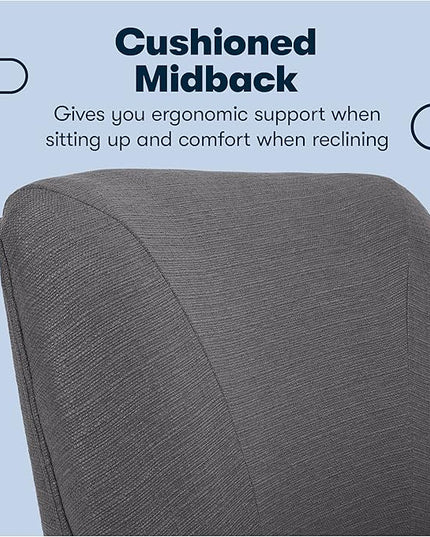 Serta Leighton Modern Office Chair, Stylish Mid-Back Desk Chair, Rivet Detail, Serta Quality Memory Foam, Armchair with Wheels, Vanity Chair, Swivel Chrome Metal Base, Twill Fabric, Dark Gray - LeafyLoom