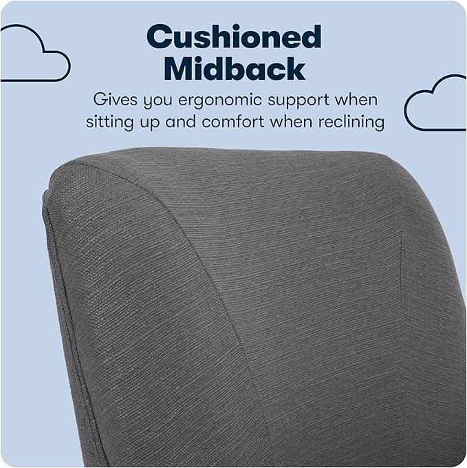 Serta Leighton Modern Office Chair, Stylish Mid-Back Desk Chair, Rivet Detail, Serta Quality Memory Foam, Armchair with Wheels, Vanity Chair, Swivel Chrome Metal Base, Twill Fabric, Dark Gray - LeafyLoom