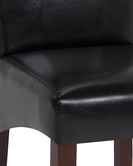 SIMPLIHOME Cosmopolitan Transitional 7 Pc Dining Set with 6 Upholstered Dining Chairs in Midnight Black Vegan Faux Leather and 66 Inch Wide Table, For the Dining Room and Kitchen - LeafyLoom