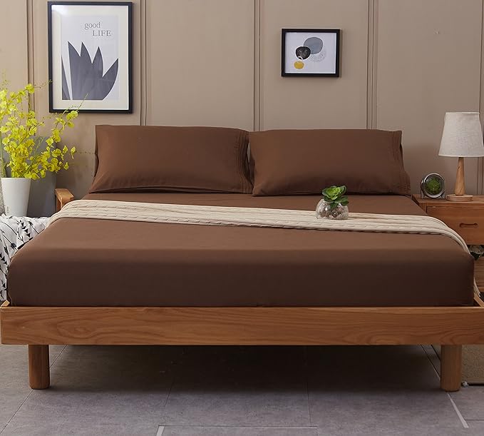 SONORO KATE Bed Sheet Set Super Soft Microfiber 1800 Thread Count Luxury Egyptian Sheets 18-Inch Deep Pocket Wrinkle -3 Piece(Twin XL Brown) - LeafyLoom