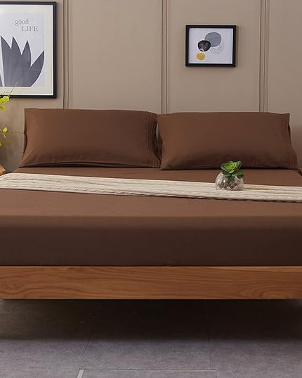 SONORO KATE Bed Sheet Set Super Soft Microfiber 1800 Thread Count Luxury Egyptian Sheets 18-Inch Deep Pocket Wrinkle-4 Piece(Full XL Brown) - LeafyLoom