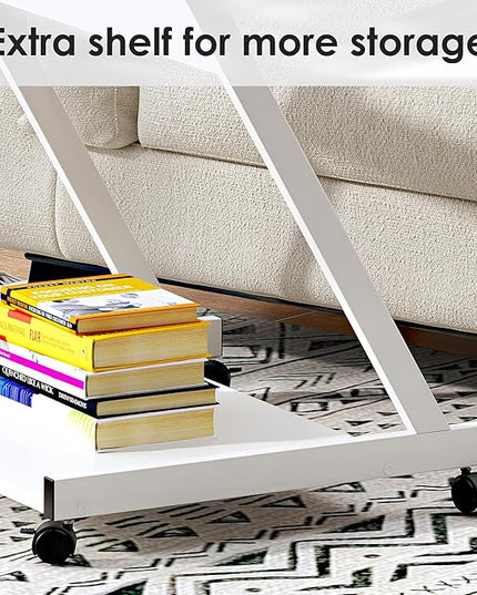 sogesfurniture Mobile Computer Desk Small Rolling Office Table Workstation with Printer Shelf and Keyboard Tray, Space-Saving Computer Desk with Storage Shelf for Home and Office (White) - LeafyLoom