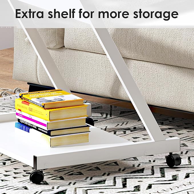 sogesfurniture Mobile Computer Desk Small Rolling Office Table Workstation with Printer Shelf and Keyboard Tray, Space-Saving Computer Desk with Storage Shelf for Home and Office (White) - LeafyLoom
