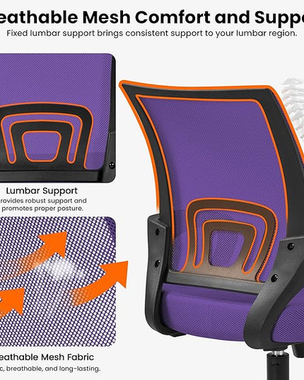 Yaheetech Office Chair Ergonomic Mesh Chair w/Lumbar Support Armrest Wheels Comfortable Racing Seat Adjustable Swivel Rolling Home Executive Mid Back Computer Chair for Adults, Purple - LeafyLoom