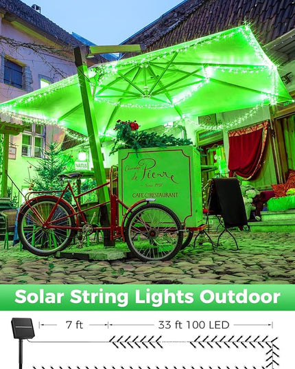 Minetom Solar String Lights Outdoor - 2 Pack Total 80FT 200 LED String Lights Solar Powered with 8 Lighting Mode,String Lights for St Patrick Decoration,Waterproof Solar Lights for Outside Tree, Green Minetom