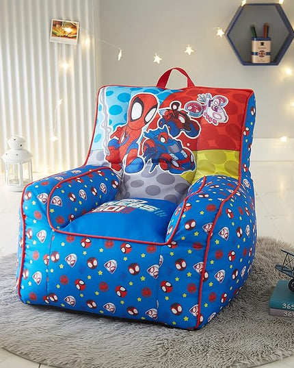 Idea Nuova Marvel Spidey & His Amazing Friends Toddler Nylon Bean Bag Chair with Piping & Top Carry Handle, NN201537, Large, Spidey & Friends - LeafyLoom