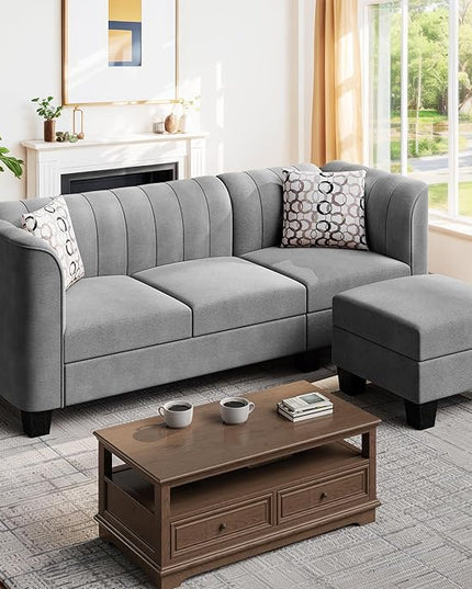 Shintenchi Upgraded Convertible Sectional Sofa Couch, 3 Seat L Shaped Sofa with High Armrest Linen Fabric Small Couch Mid Century for Living Room, Apartment and Office (Light Grey) - LeafyLoom