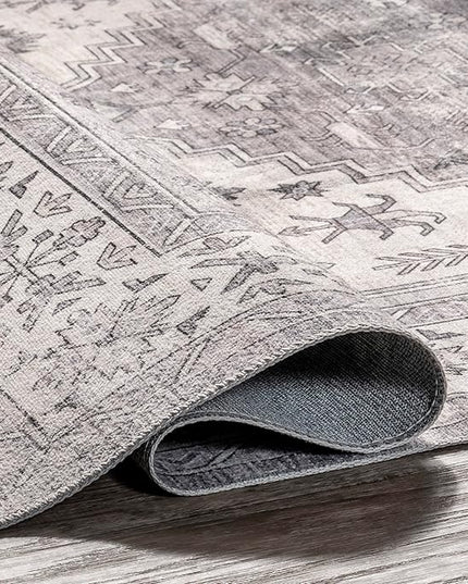 nuLOOM Medallion Bordered Machine Washable Ultra Thin Area Rug, 4' x 6', Beige - LeafyLoom