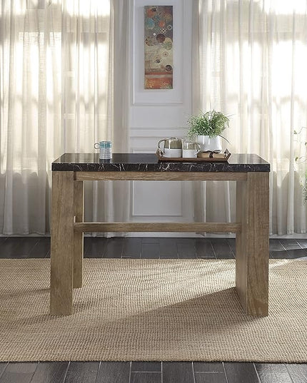 NicBex Dining Table Contemporary Kitchen Table with 2 Shelf Farmhouse Rustic Counter Heigh Table in Marble & Oak Finish with Storage Rectangular Dining Table, Easy Assembly, Oak - LeafyLoom