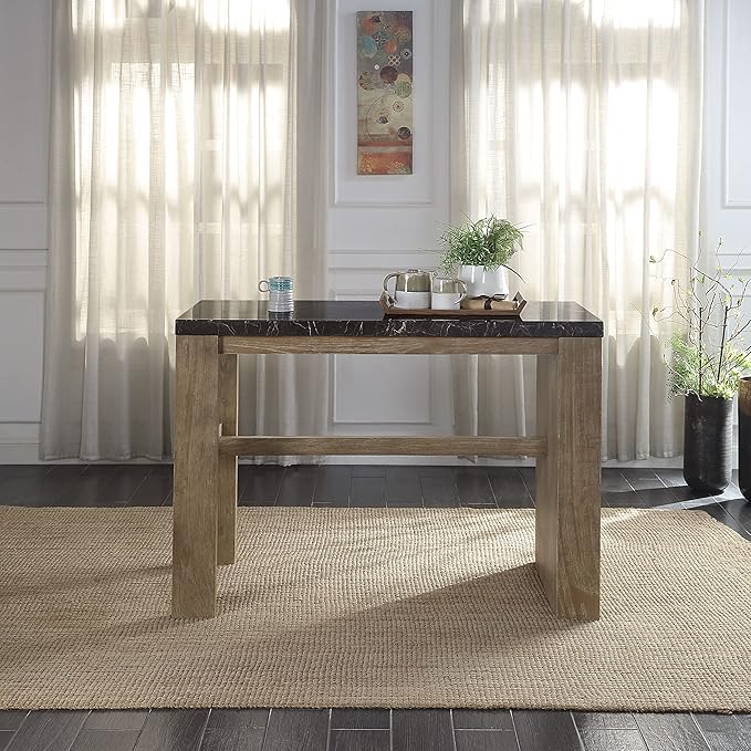 NicBex Dining Table Contemporary Kitchen Table with 2 Shelf Farmhouse Rustic Counter Heigh Table in Marble & Oak Finish with Storage Rectangular Dining Table, Easy Assembly, Oak - LeafyLoom