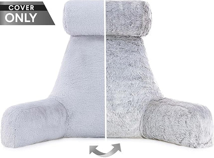 XXL Husband Pillow Cover Only - Rare Baby Arctic Grey Wolf Fur Backrest Pillowcase Set, Two-Tone Reversible Double Sided Fabulous Faux Fur Reading & Bed Rest, Thick Zippers, 2 Sided Solid Neck Rolls - LeafyLoom