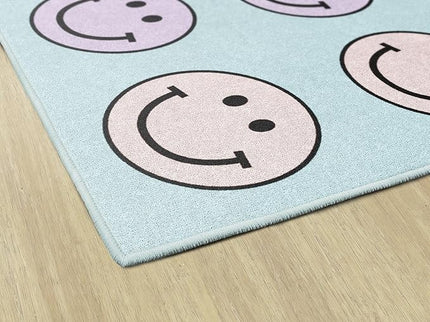 Flagship Carpets Schoolgirl Style Pastel Rainbow Smileys Criss-Cross Applesauce Educational Area Rug for Kids Room, Children's Classroom for Teaching and Playroom, 7'6" x 12', Multi, Seats 28 - LeafyLoom