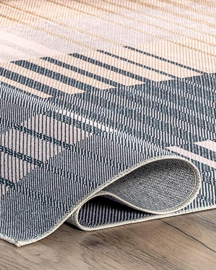 nuLOOM Lennie Modern Multi Striped Machine Washable Ultra Thin Runner Rug, 2' 6" x 8', Beige - LeafyLoom