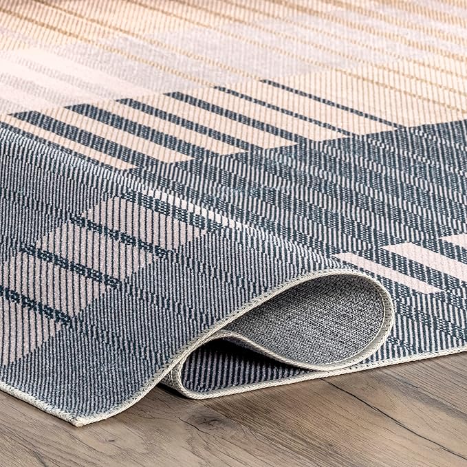 nuLOOM Lennie Modern Multi Striped Machine Washable Ultra Thin Area Rug, 3' x 5', Beige - LeafyLoom