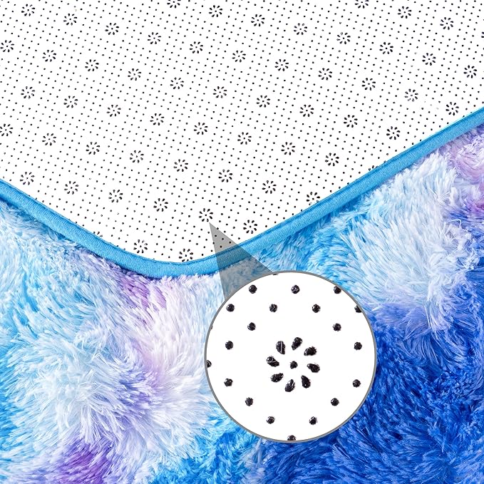 junovo Ultra Soft Hexagon Rug Fluffy Rainbow Nursery Rug for Princess Tent Kids Play Castle, Furry Hexagonal Carpet for Kids Girls Room Playhouse Classroom Dorm Home Decor, 4.6ft Tie-Dye Blue-Purple - LeafyLoom