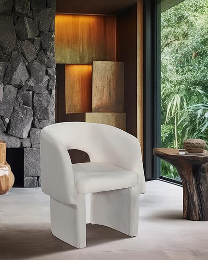 Meridian Furniture Emmet Collection Modern | Contemporary Dining Accent Chair with Rich Fabric, Steel Inner Frame, 26" W x 23.5" D x 30" H, Cream - LeafyLoom