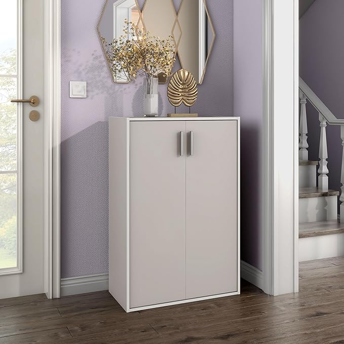 Apexa Stackable Wood Bookcase with Doors, Cube Storage Organizer Shelves, Small Food Pantry, Dorm Teen Room Decor & Bedroom, Home Office, Kitchen, 3-Tier Cabinet, Greige - LeafyLoom