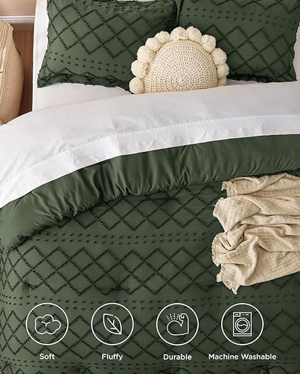 Bedsure California King Comforter Set - Olive Green Comforter, Boho Tufted Shabby Chic Bedding Comforter Set, 3 Pieces Farmhouse Bed Set for All Seasons, Fluffy Soft Bedding Set with 2 Pillow Shams - LeafyLoom