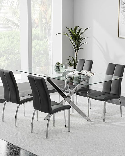 Tempered Glass Dining Table with Chromed Legs,47" Modern Rectangular Kitchen Table for Dining Room Kitchen,Sliver - LeafyLoom