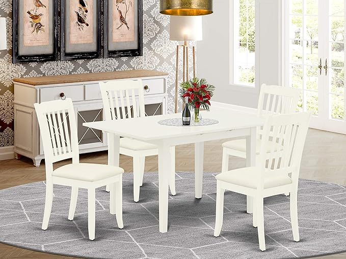 East West Furniture NODA5-LWH-C 5 Piece Kitchen Table & Chairs Set Includes a Rectangle Dining Table with Butterfly Leaf and 4 Linen Fabric Dining Room Chairs, 32x54 Inch, Linen White - LeafyLoom