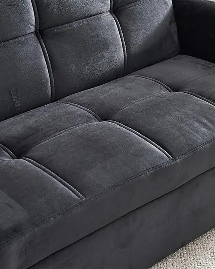 Velvet Tufted Convertible Pull Out Sofa Bed , 3 in 1 Multi-Functional Futon Lounge Chair Sleeper Couch Bed, Pullout Sofá with Adjustable Backrest and USB Ports for Living Room Small Space Apartment - LeafyLoom