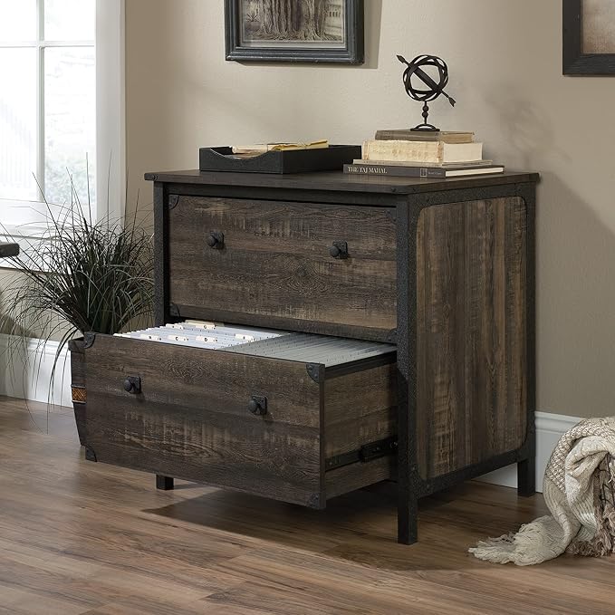 Sauder Steel River Lateral File, L: 30.08" x W: 20.75" x H: 29.53", Carbon Oak Finish - LeafyLoom