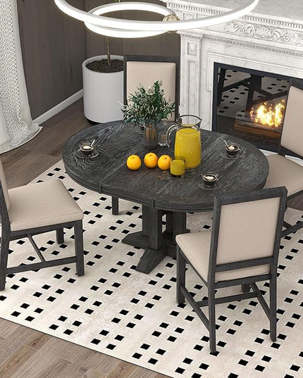 NicBex Small Kitchen Table Set for 4 Round Dining Table Farmhouse Dining Set 5-Piece Dining Set Extendable Round Table and 4 Upholstered Chairs for Kitchen, Black - LeafyLoom