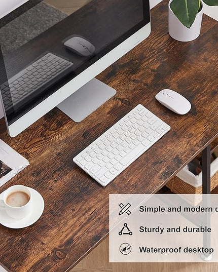 VECELO 43 Inch Computer Desk Writing Study Work Office Table Modern desk with shelves wooden desk for Home Bedroom,Walnut Desk - LeafyLoom