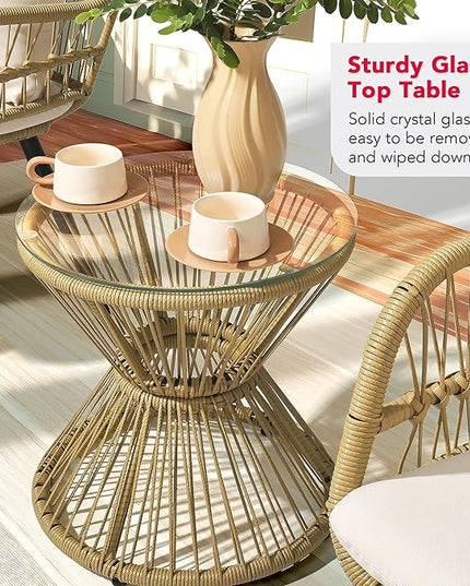Pamapic Outdoor Patio Bistro Set with Ottoman 5 Piece Rattan Wicker Conversation Chair Sets Balcony Furniture Chairs for Yard Garden Porch Backyard Poolside, Beige - LeafyLoom
