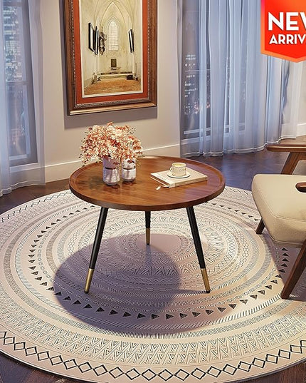 SAYGOER Round Coffee Table Small Modern Coffee Tables Rustic Farmhouse Center Table for Living Room Home Office Mid Century Accent Sofa Table Easy Assembly, Dark Brown - LeafyLoom