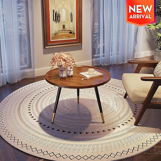 SAYGOER Round Coffee Table Small Modern Coffee Tables Rustic Farmhouse Center Table for Living Room Home Office Mid Century Accent Sofa Table Easy Assembly, Dark Brown - LeafyLoom