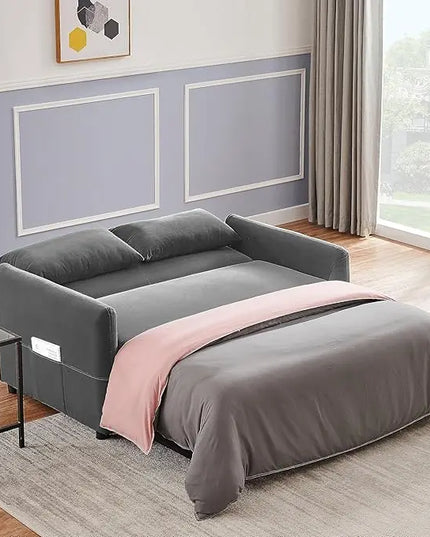 57.1" Convertible Sofa Bed, 3 in 1 Multi-Functional Lounge Chair Sleeper Loveseat , Pull Out Couch Guest Bed Futon Sofabed Sofacama with Adjustable Backrest and Side Pockets for Living Room Office - LeafyLoom