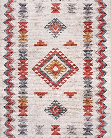 nuLOOM Jayde Machine Washable Southwestern Diamond Ultra Thin Area Rug, 4x6, Beige - LeafyLoom