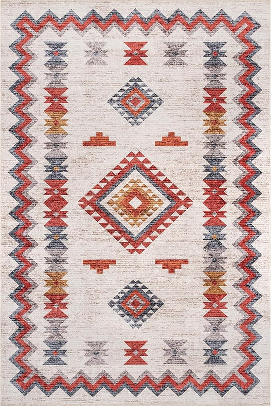 nuLOOM Jayde Machine Washable Southwestern Diamond Ultra Thin Area Rug, 5' x 8', Beige - LeafyLoom