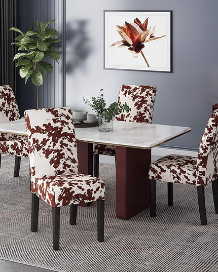 Christopher Knight Home Evelyn Contemporary Velvet Dining Chairs (Set of 4), Milk cow, Espresso - LeafyLoom