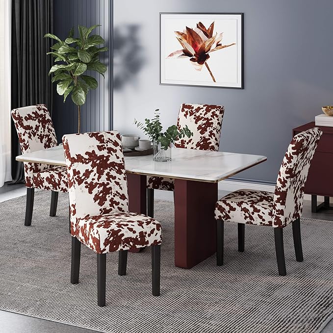 Christopher Knight Home Evelyn Contemporary Velvet Dining Chairs (Set of 4), Milk cow, Espresso - LeafyLoom