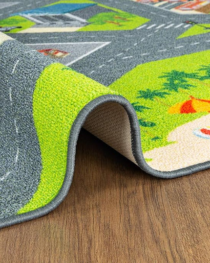 KC CUBS Road Play Map City Car Vehicle Traffic Educational Learning & Fun Game Area Non Slip Boy & Girl Kids Rug Carpet for Children Bedroom, Toddler Classroom & Baby Playroom Mat, Playtime Activity - LeafyLoom