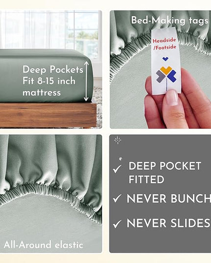 California Design Den Softest 100% Cotton Sheets, Twin Sheets Set, 3 Pc, 400 Thread Count Sateen, Dorm Rooms & Adults, Deep Pocket Sheets, Cooling Sheets, Twin Bed Sheets(Sage Green) - LeafyLoom