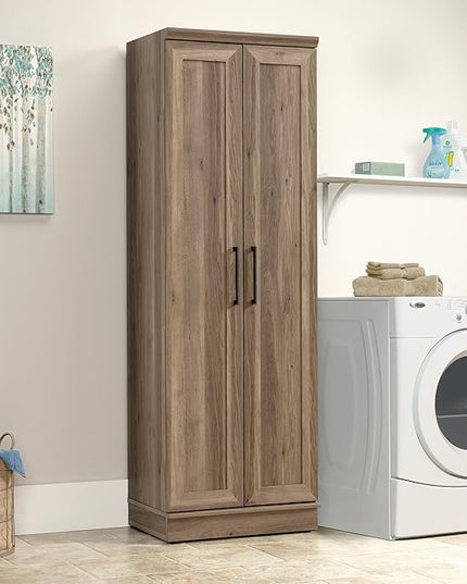 Sauder Graham Hill Desk and HomePlus Storage Cabinet Bundle, Salt Oak Finish - LeafyLoom