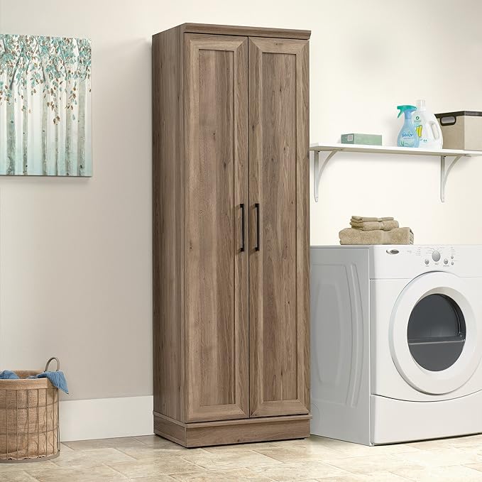 Sauder Graham Hill Desk and HomePlus Storage Cabinet Bundle, Salt Oak Finish - LeafyLoom