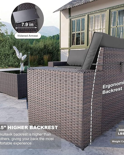 Kullavik 13PCS Outdoor Patio Furniture Set with 43" 55000BTU Gas Propane Fire Pit Table PE Wicker Rattan Sectional Sofa Patio Conversation Sets,Grey - LeafyLoom