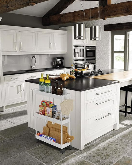Simple Houseware Kitchen Cart Storage 3-Tier Slim/Super Narrow Shelves with Handle, 26.5'' Height/5.5'' Width for Narrow Place, White - LeafyLoom