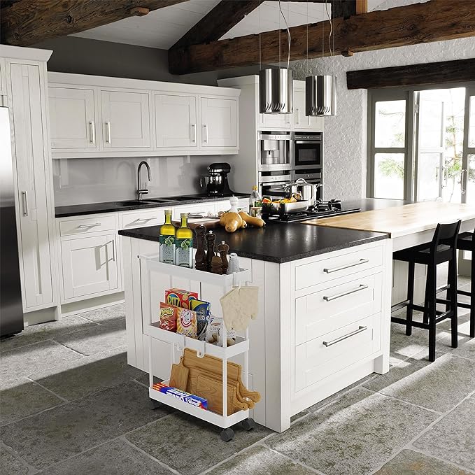 Simple Houseware Kitchen Cart Storage 3-Tier Slim/Super Narrow Shelves with Handle, 26.5'' Height/5.5'' Width for Narrow Place, White - LeafyLoom