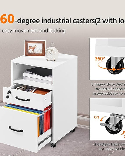 Yaheetech File Cabinet Vertical File Cabinets Mobile Letter Size File Storage Organizer Small Filing Cabinet Printer Stand for Home and Office White - LeafyLoom